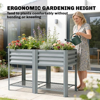 Lit de jardin surélevé avec étagère de rangement à pieds 31,5" Gris argenté, Gris argenté