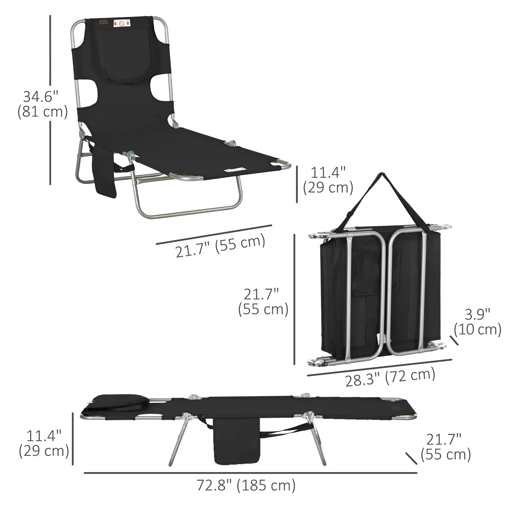 Folding Outdoor Lounge Chair, 5-Level Tanning Chair, Black Lounger Chairs at Gallery Canada