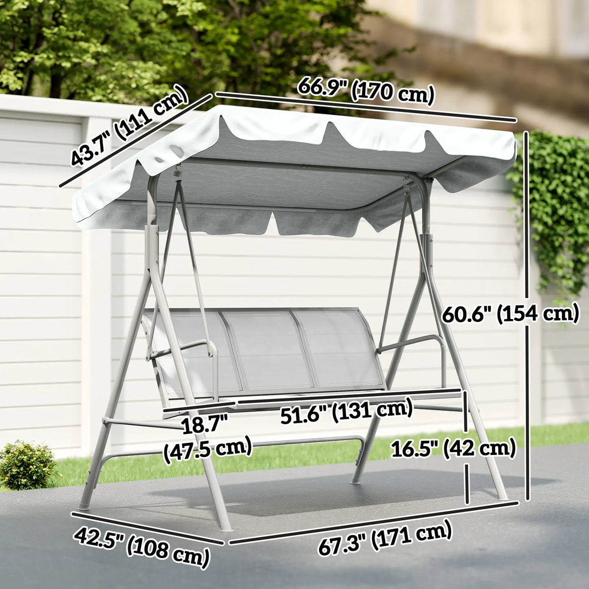 3-Seater Patio Swing Chair With Canopy, Light Grey Patio Swings with Stand at Gallery Canada