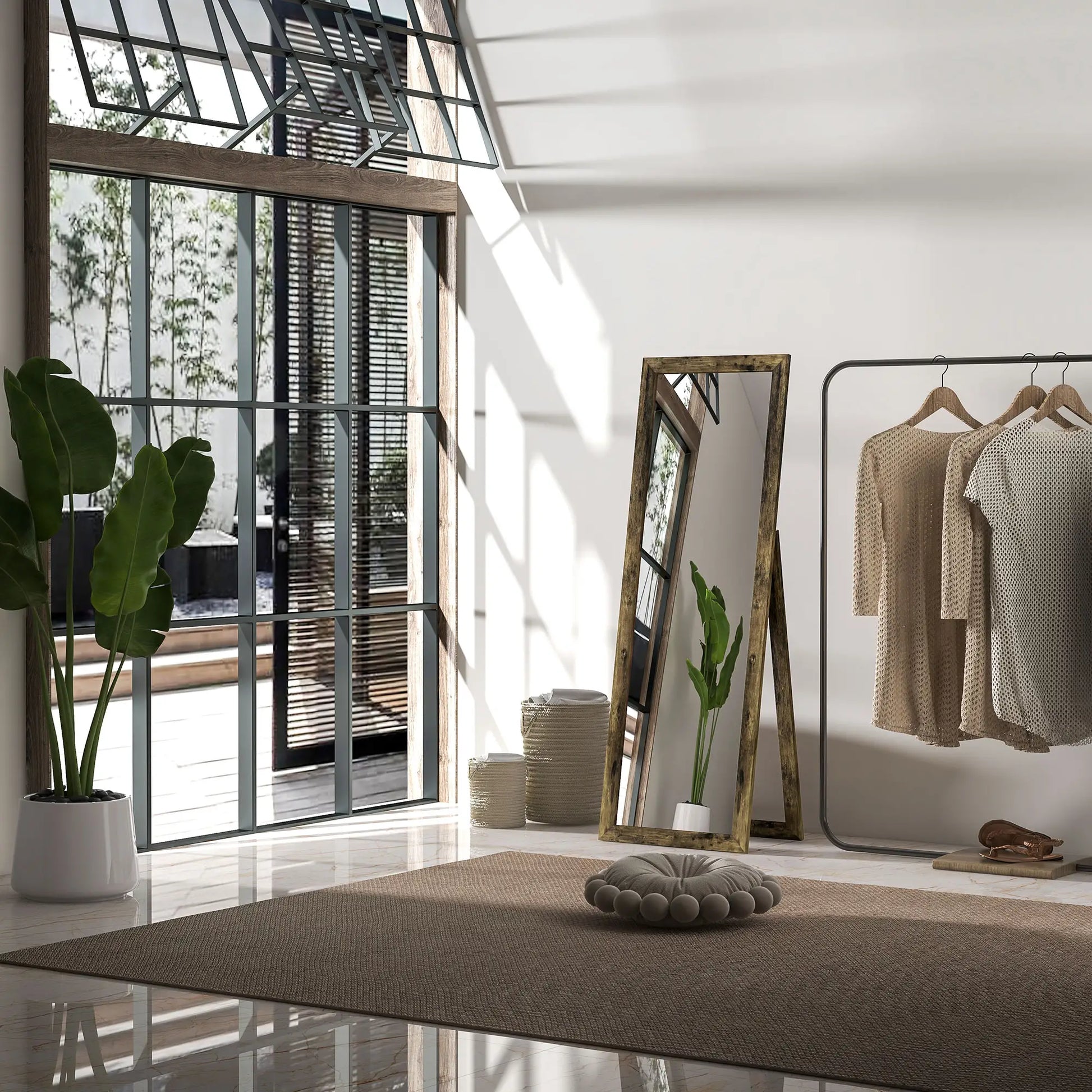 58" x 20" Floor Mirror, Full Body, Rustic Brown, Brown Full Length Mirrors at Gallery Canada