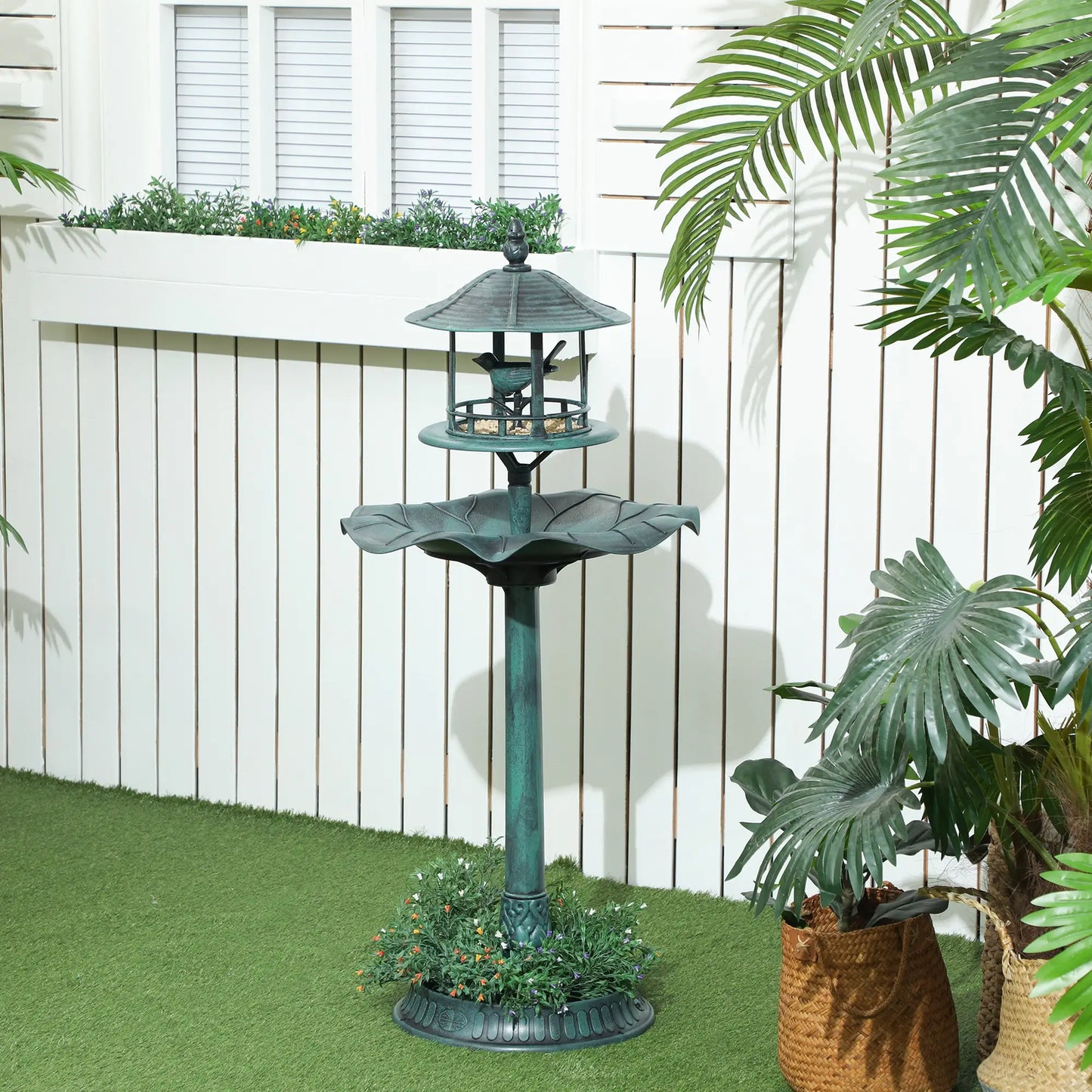 3-in-1 Garden Bird Bath Bowl, Large Water Basin, Feeder, Flower Planter, Green Garden Decor at Gallery Canada