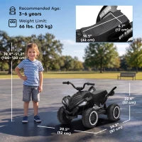 VTT pour enfants 12V, doubles moteurs, suspension arrière, 2,2 MPH, roues lumineuses, noir