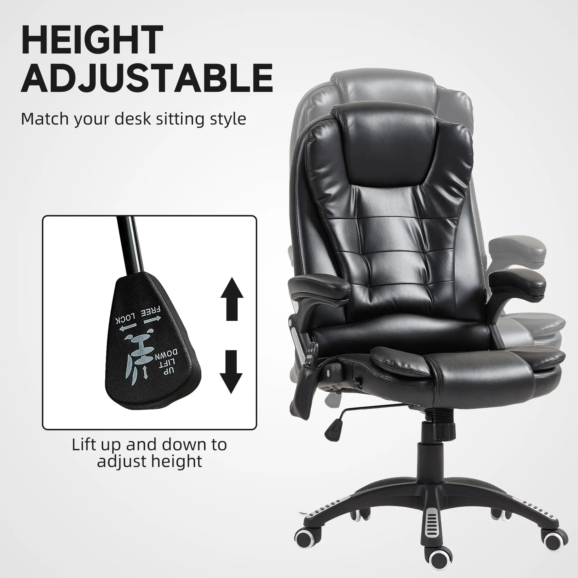 Reclining Massage Office Chair, High Back, Swivel Wheels, Black Office Chairs at Gallery Canada