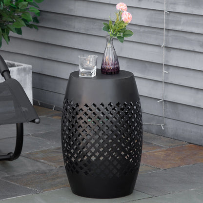12.5" Steel Round Hollow Drum Side Table, Indoor Outdoor, Black Patio Side Tables at Gallery Canada
