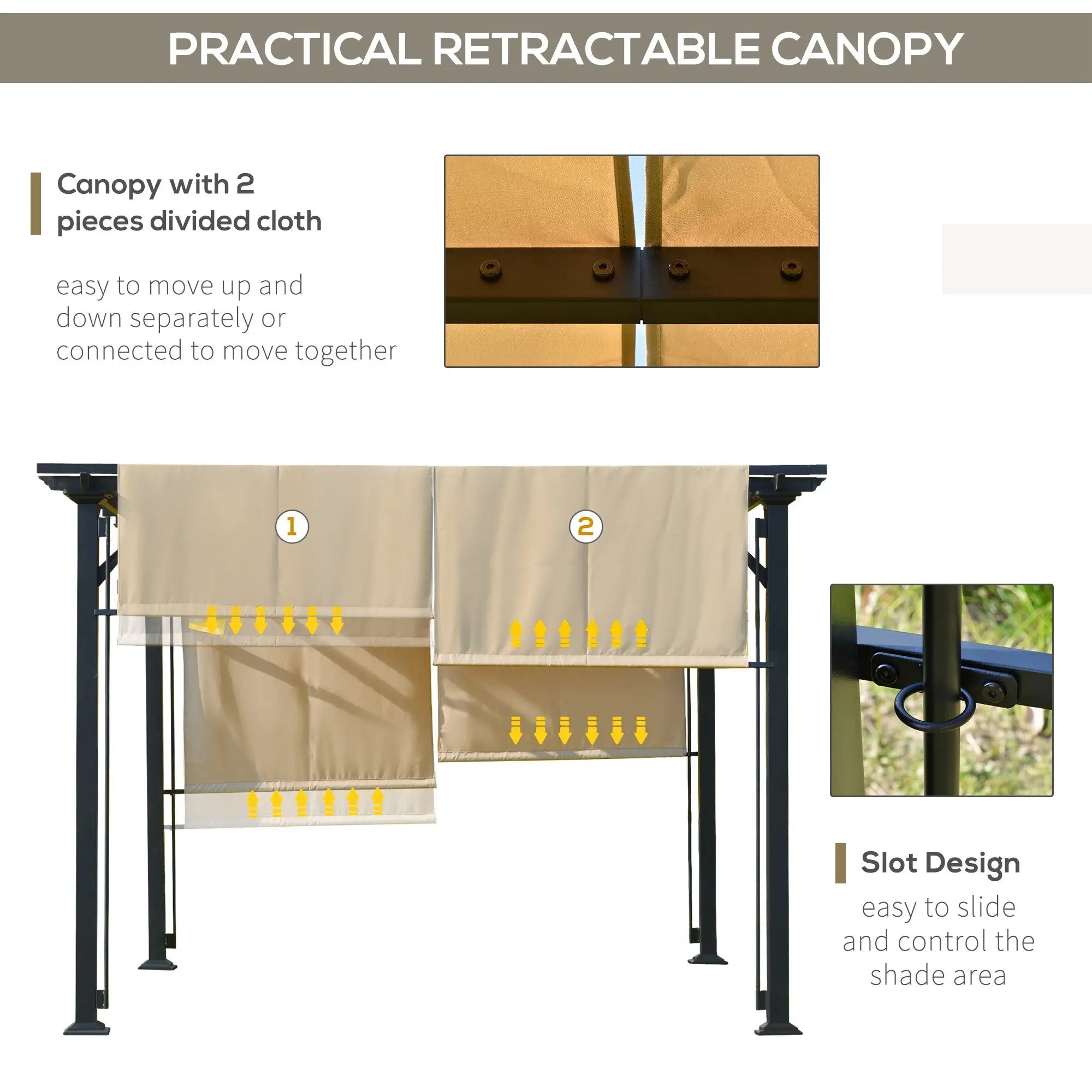 12' x 10' Outdoor Gazebo, Retractable Canopy, Steel Frame, Beige Pergolas at Gallery Canada