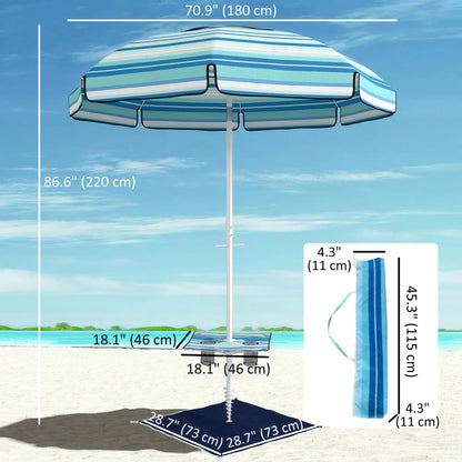 6 ft Portable Beach Umbrella With Foldable Table, Tilting Sun Shade, Dark Blue