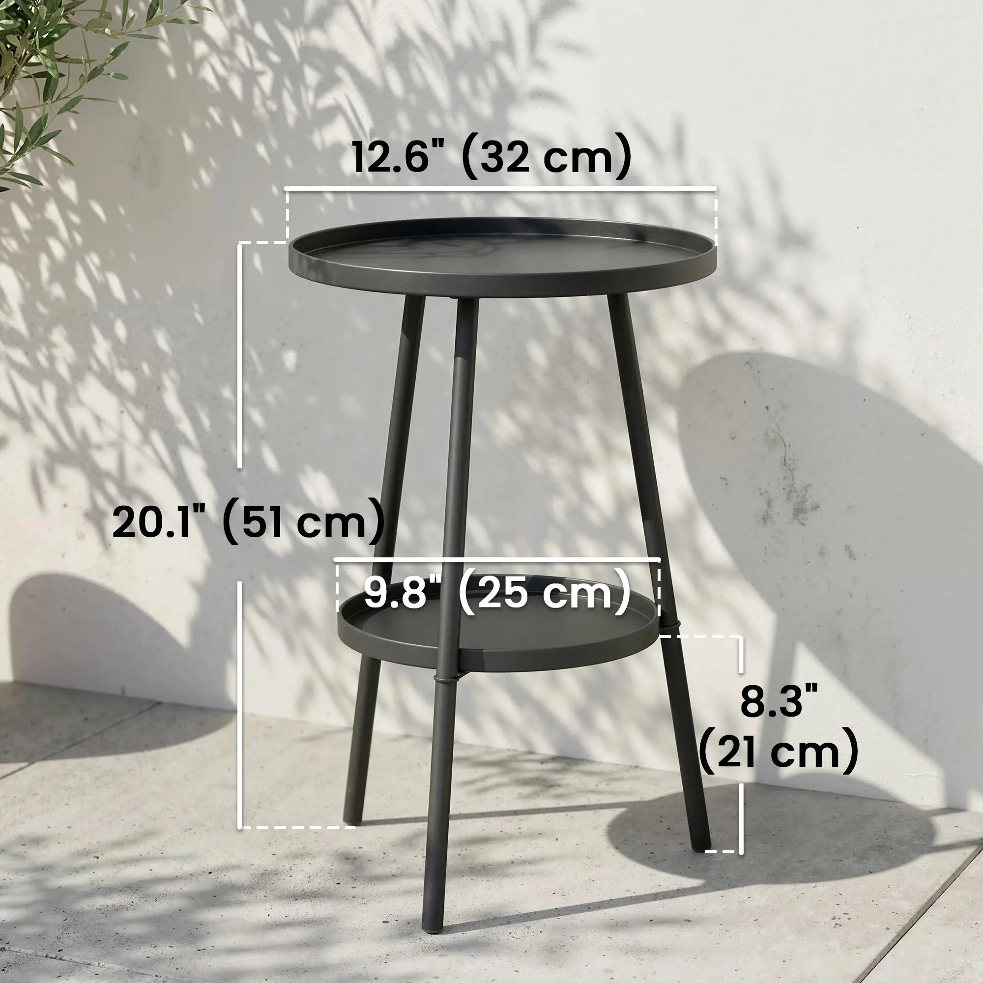 Round Garden Table, 2-Tier Small Side Table, Metal Patio Table, Black Patio Side Tables at Gallery Canada