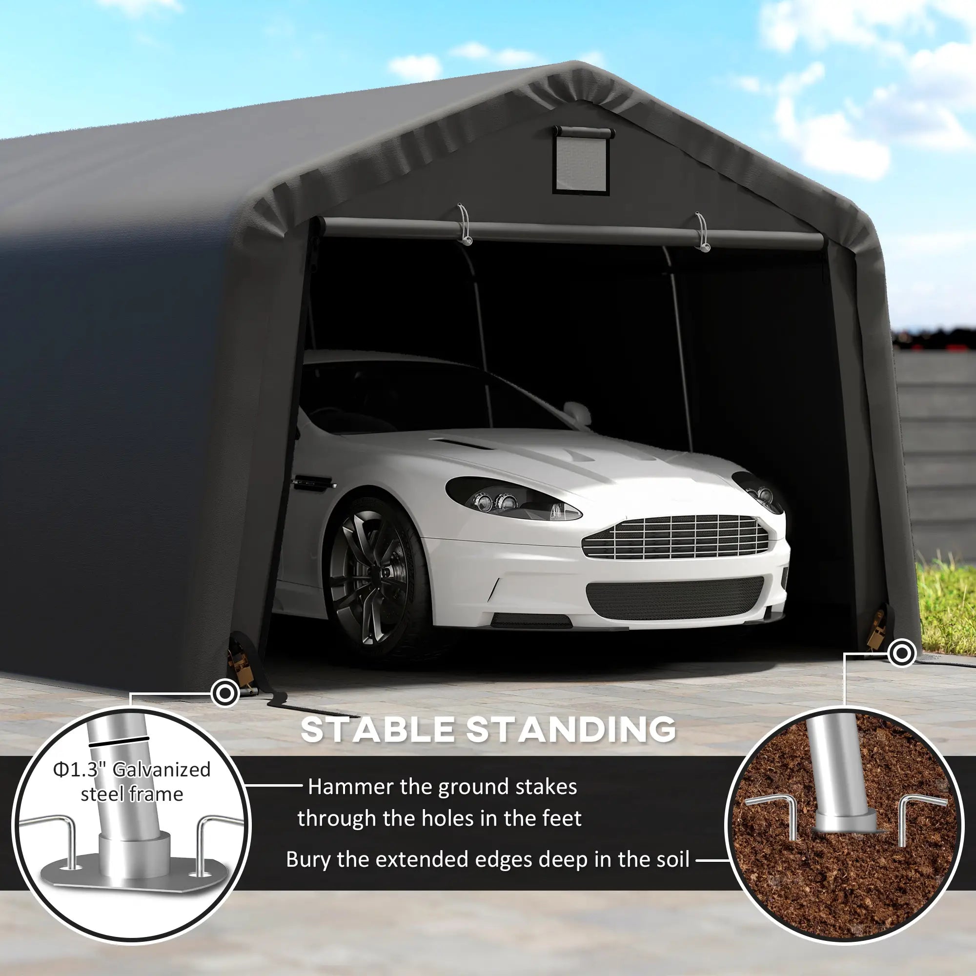 12' x 20' Portable Garage, Heavy Duty Carport Canopy, Black Car Shelters at Gallery Canada