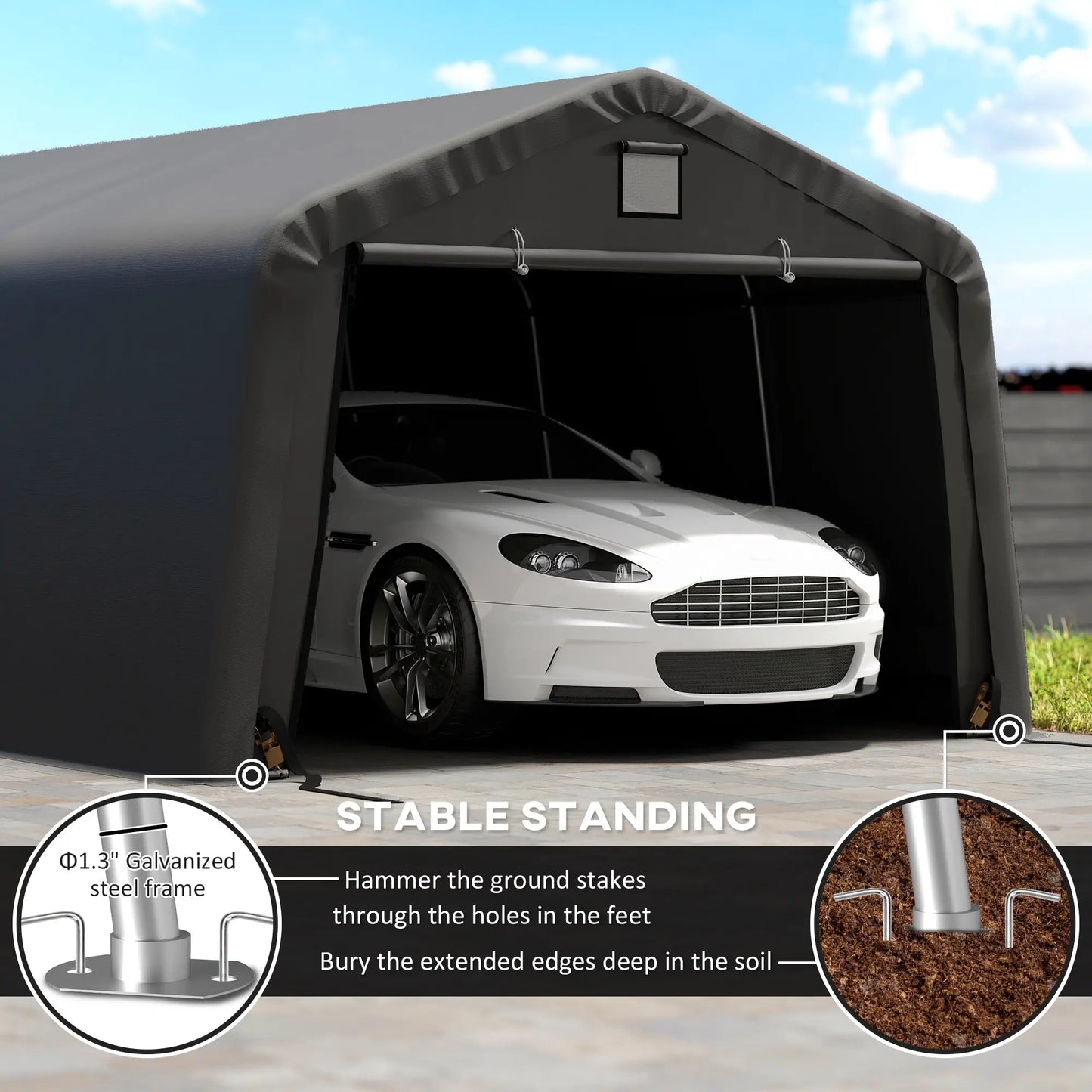 12' x 20' Portable Garage, Heavy Duty Carport Canopy, Black Car Shelters at Gallery Canada