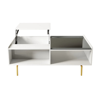 LED Coffee Table, Glass Top with Storage, 43.5" L x 21.5" W x 15.5" H, White Coffee Tables at Gallery Canada