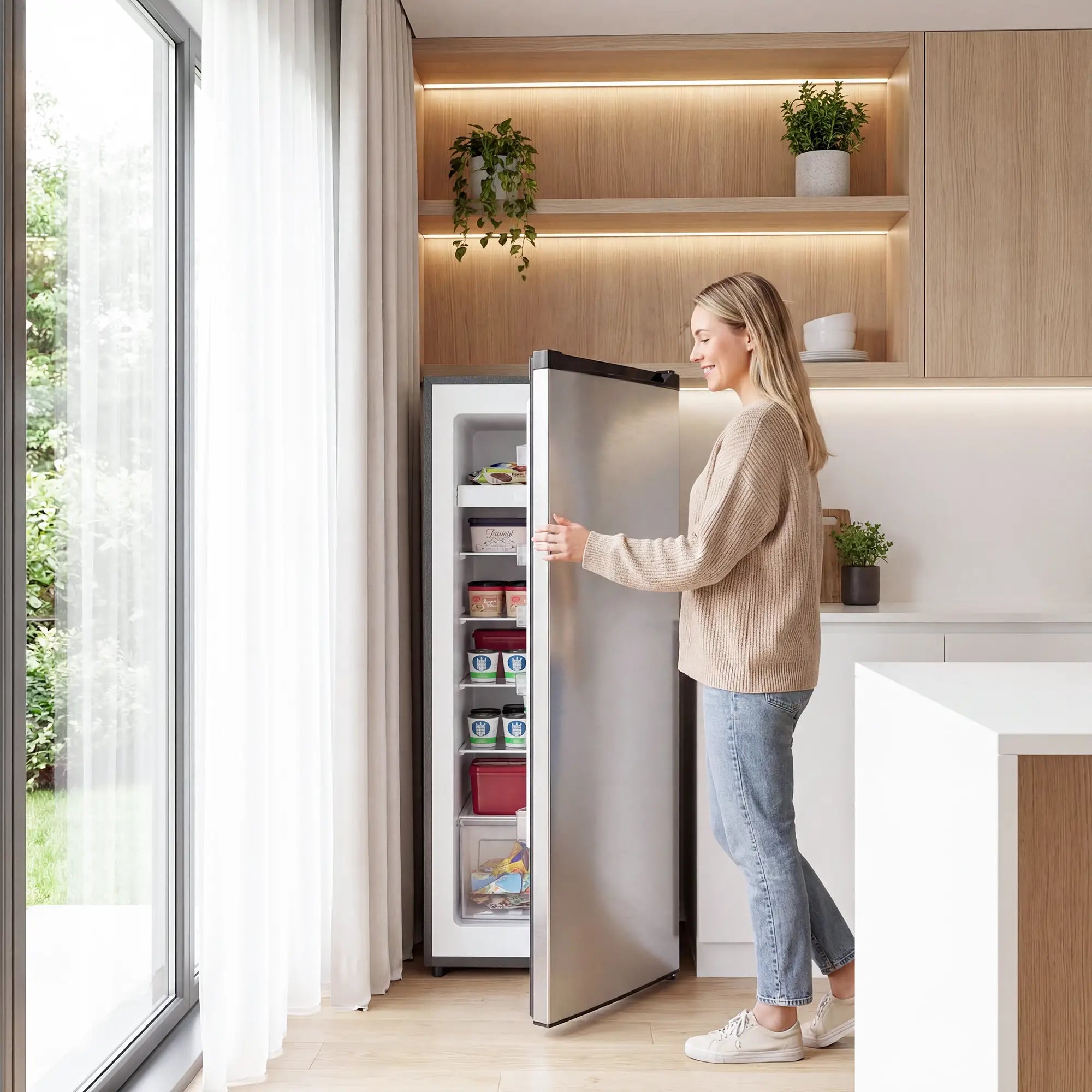 7.0 Cu.Ft Upright Freezer, 6 Adjustable Shelves, Reversible Door, Silver Small Kitchen Appliances at Gallery Canada