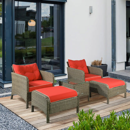 5 Pc Wicker Patio Sofa Set, Red, with Cushions & Glass Table Patio Furniture Sets at Gallery Canada