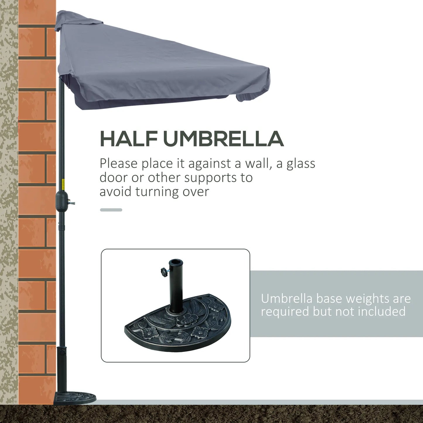7.5ft Half Umbrella, Crank Handle, Top Vent, Grey Sun Umbrellas at Gallery Canada