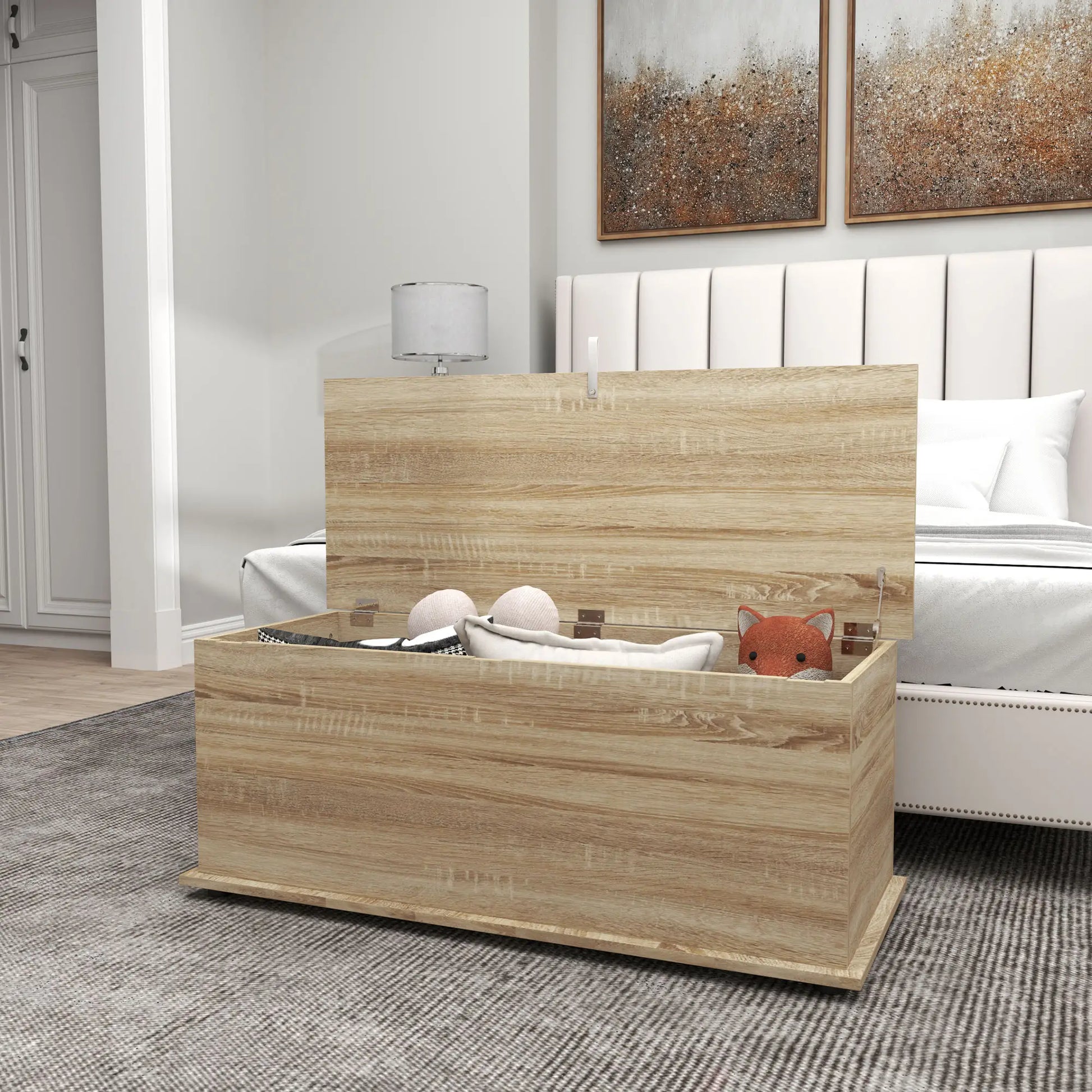 39.5" Storage Chest, Flip-Top Lid, Entryway Bench, Oak Storage Ottomans & Benches at Gallery Canada