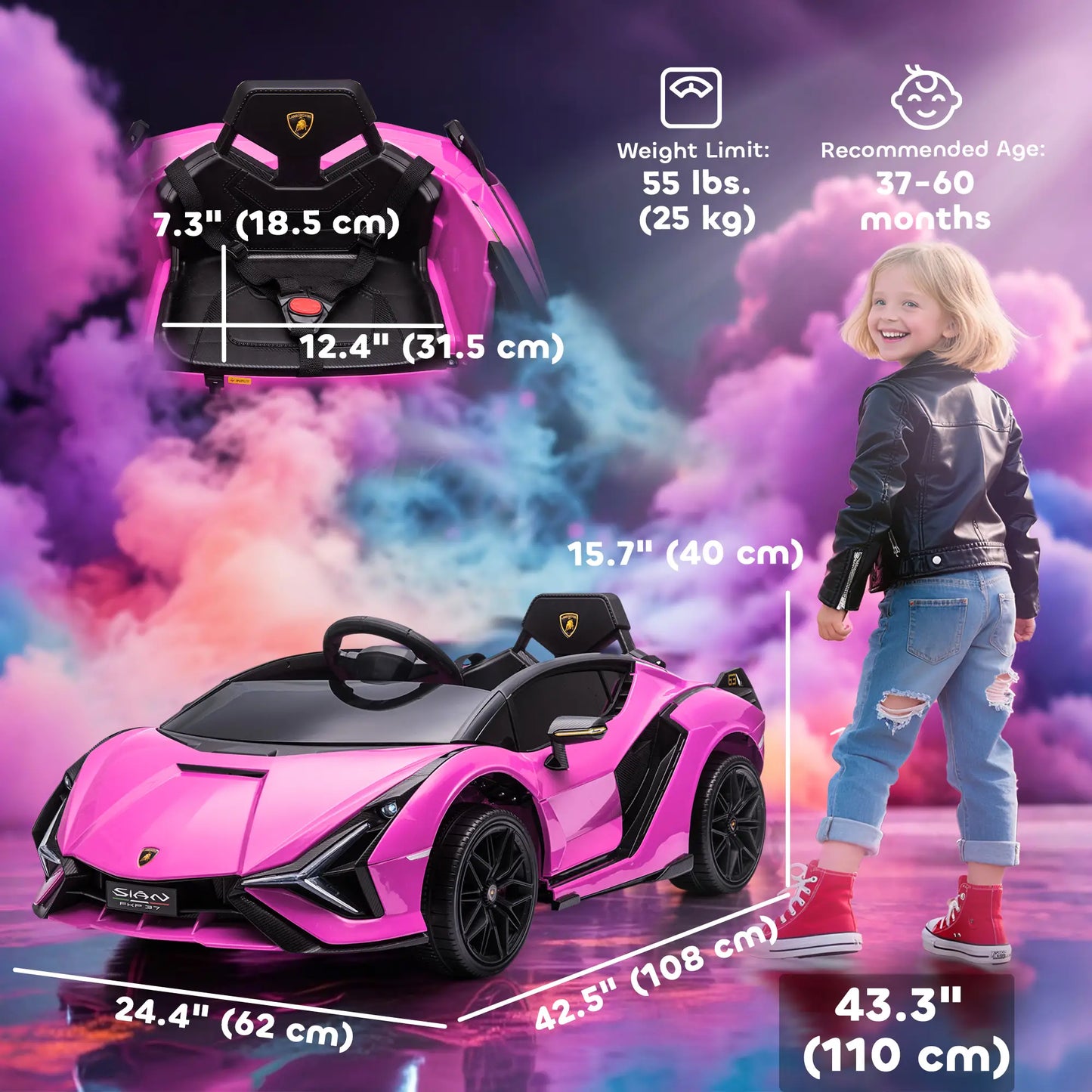 12V Kids Electric Ride On Car, Remote Control, Music Lights, For 3-5 Years, Pink Electric Toy Cars at Gallery Canada