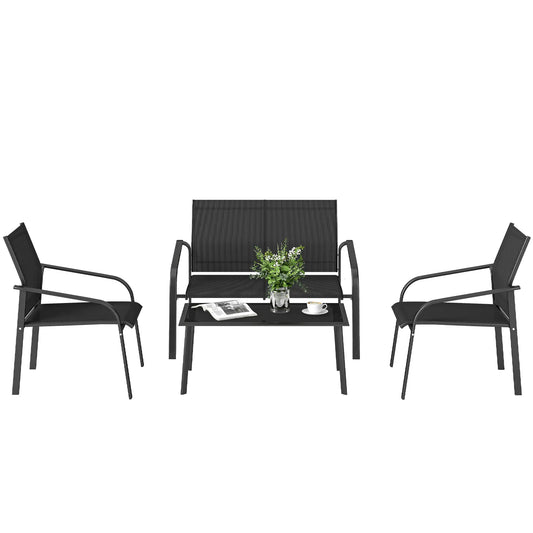 Ensemble de mobilier de patio 4 pièces, siège profond, noir