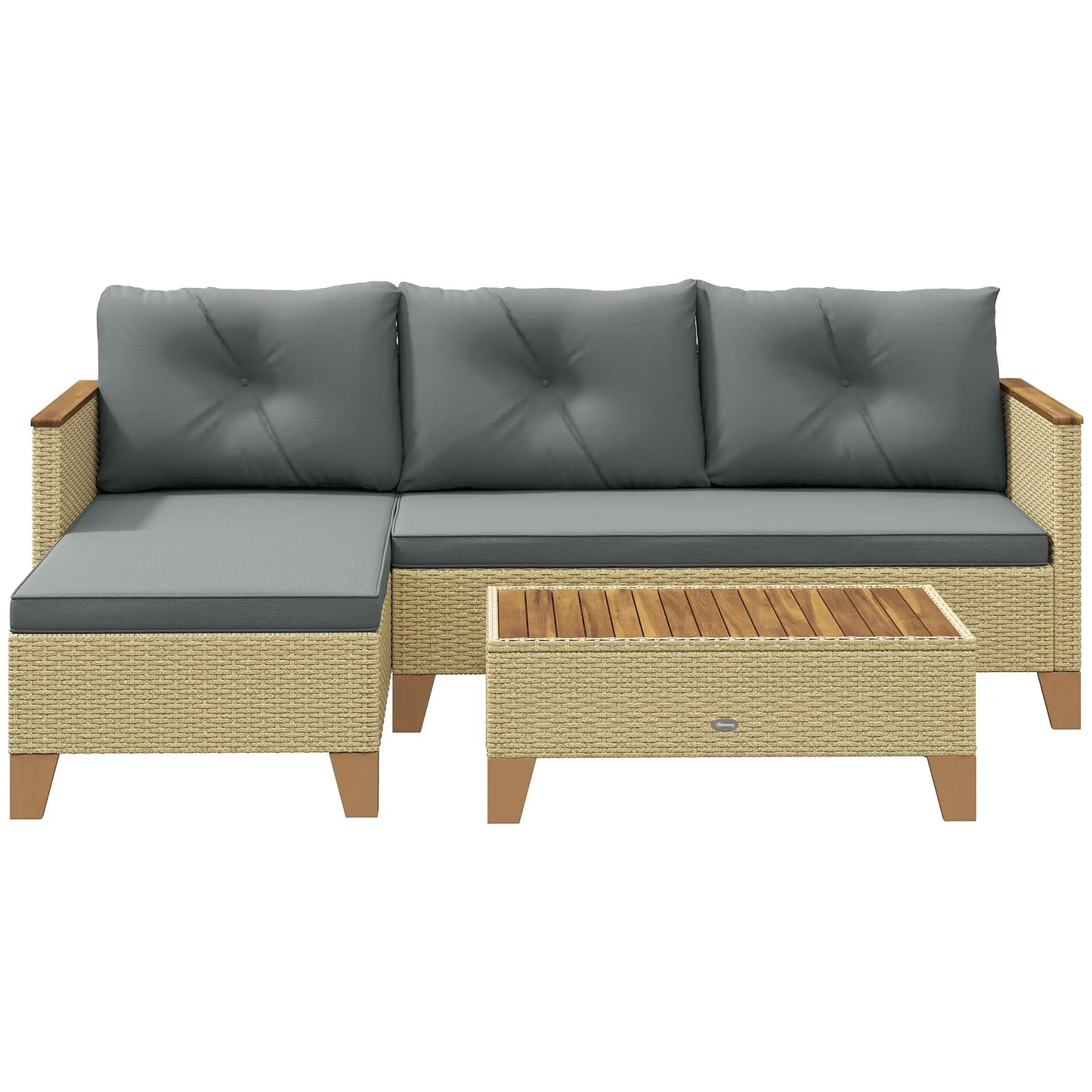 3 Piece L-Shaped Patio Set, Wood Top Coffee Table, Light Grey Patio Furniture Sets Light Grey, Cream at Gallery Canada