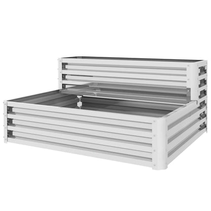 2 Tier Galvanized Raised Garden Bed, Steel Planter Box, 47" x 40" x 23", Silver Galvanized Planter Boxes Silver at Gallery Canada