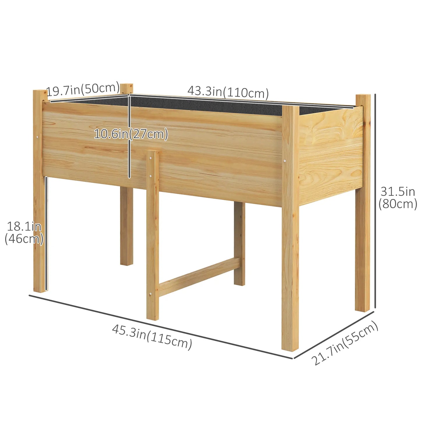 Wooden Raised Planter Box, Drain Holes, 45.3x21.7x31.5inch, Natural Elevated Garden Beds at Gallery Canada