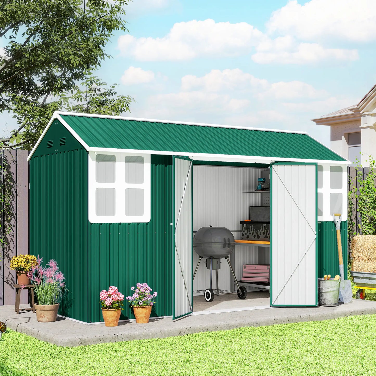 12' x 5.5' Metal Storage Shed, Outdoor Tool House, Green Sheds at Gallery Canada
