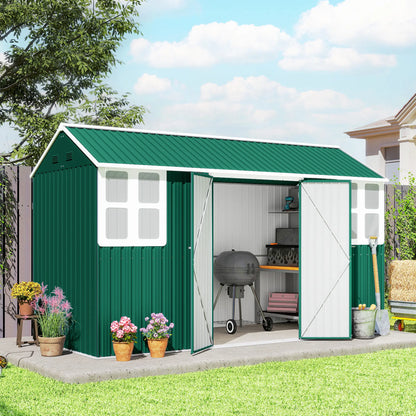 12' x 5.5' Metal Storage Shed, Outdoor Tool House, Green Sheds at Gallery Canada