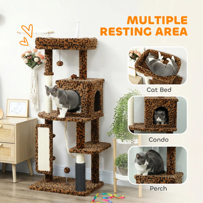 52 Inch Cat Tree With Scratching Posts, Bed, Condo
