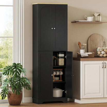 72" Tall Pantry Cabinet, Adjustable Shelves, 4 Doors, Black Kitchen Pantry Cabinets at Gallery Canada