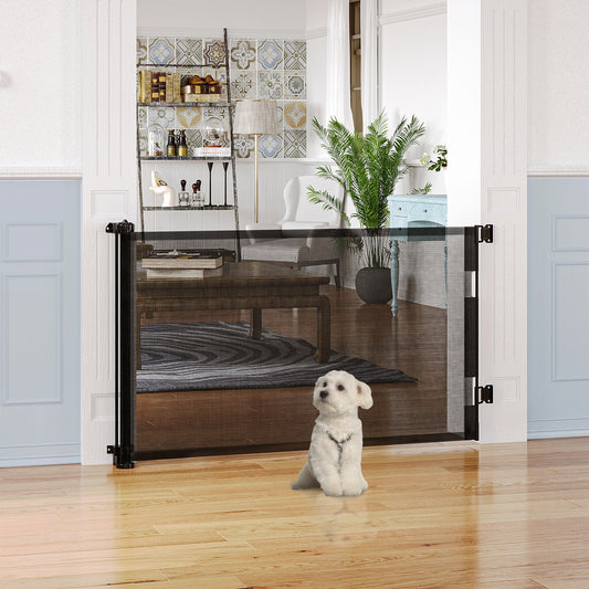 Retractable Pet Gate w/ Single Hand Operation, for Stairs, Doorways, Hallways - Black - Gallery Canada