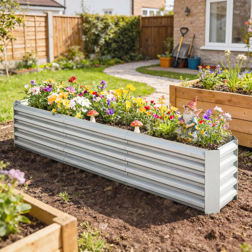 8 x 1.3 x 1.5ft Galvanized Raised Garden Bed, Outdoor Planter Box, Silver