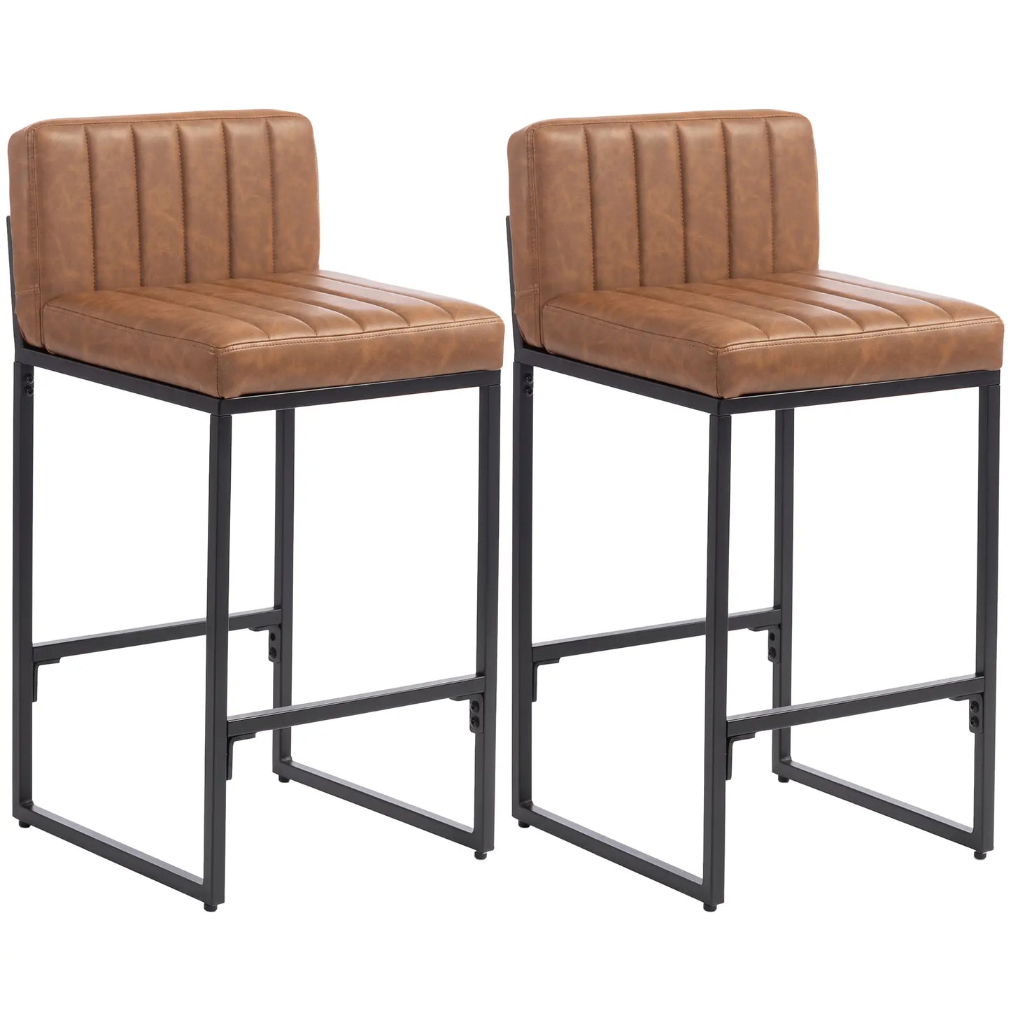Tabourets de bar à hauteur de comptoir rembourrés rétro, lot de 2, marron