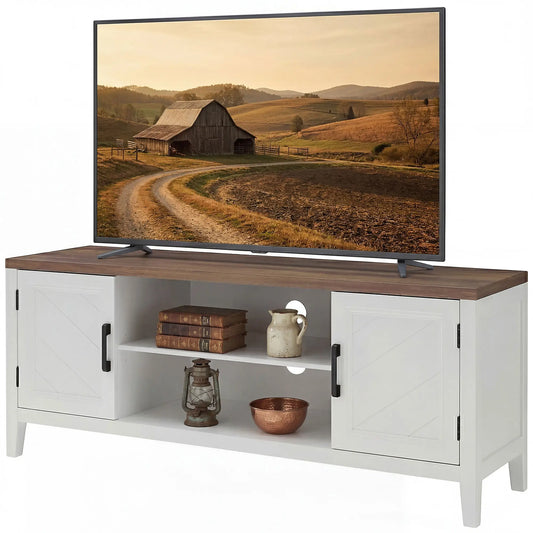 TV Stand for 55 Inch TV, Entertainment Center with Shelves, White and Brown TV Stands White, Brown, Black at Gallery Canada