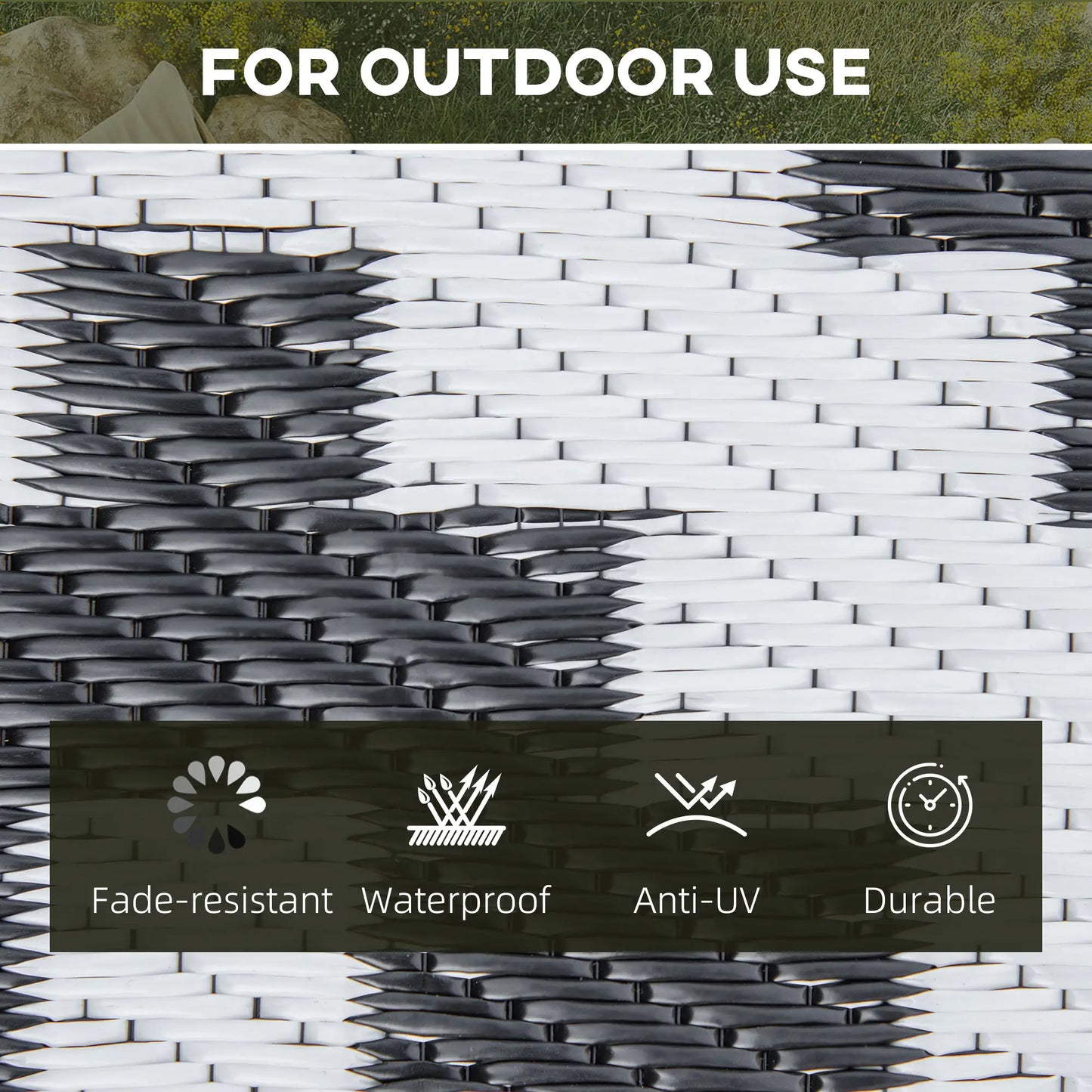 Reversible Outdoor RV Rug, 6' x 9', Patio Mat, Black & White Garden Decor at Gallery Canada