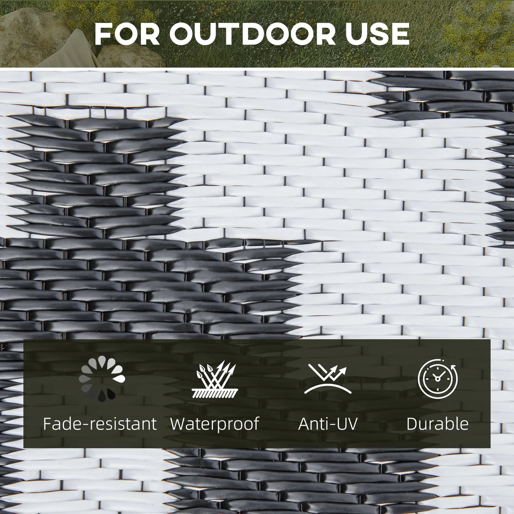 Reversible Outdoor RV Rug, 6' x 9', Patio Mat, Black & White Garden Decor at Gallery Canada
