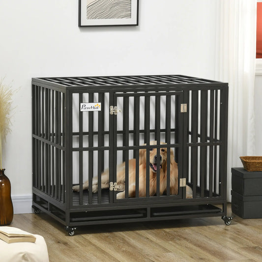 41 Heavy Duty Steel Dog Crate, Pet Cage with Wheels, Black Houses, Kennels & Pens Black at Gallery Canada