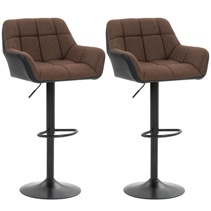 Adjustable Swivel Barstools Set of 2, with Footrest Armrests, Brown Bar Stools Brown, Black at Gallery Canada