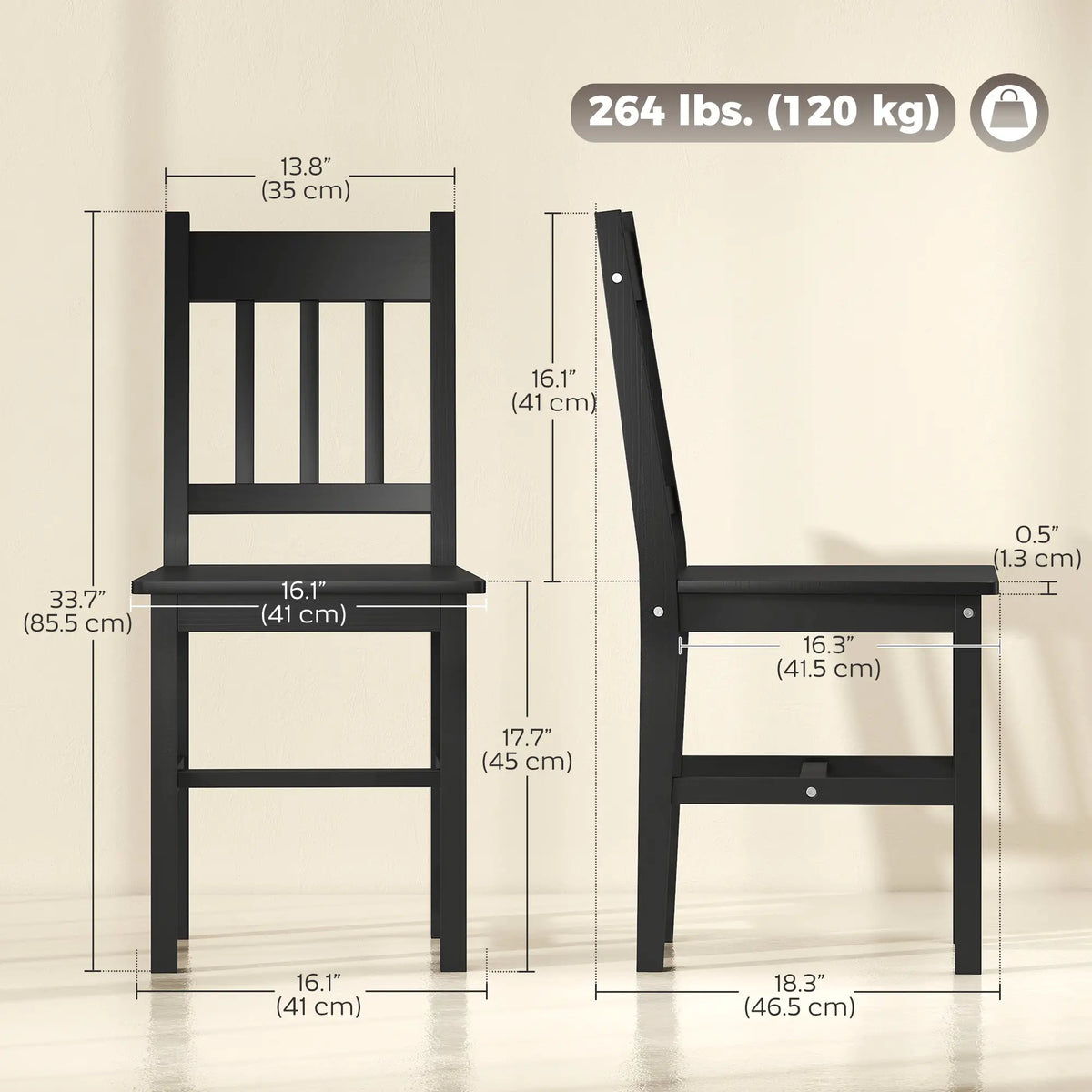 Set of 2 Kitchen Chairs with Slat Back, Black Dining Chairs at Gallery Canada