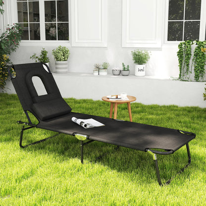 Adjustable Outdoor Lounge Chair, Folding Chaise with Face Hole, Black Lounger Chairs at Gallery Canada