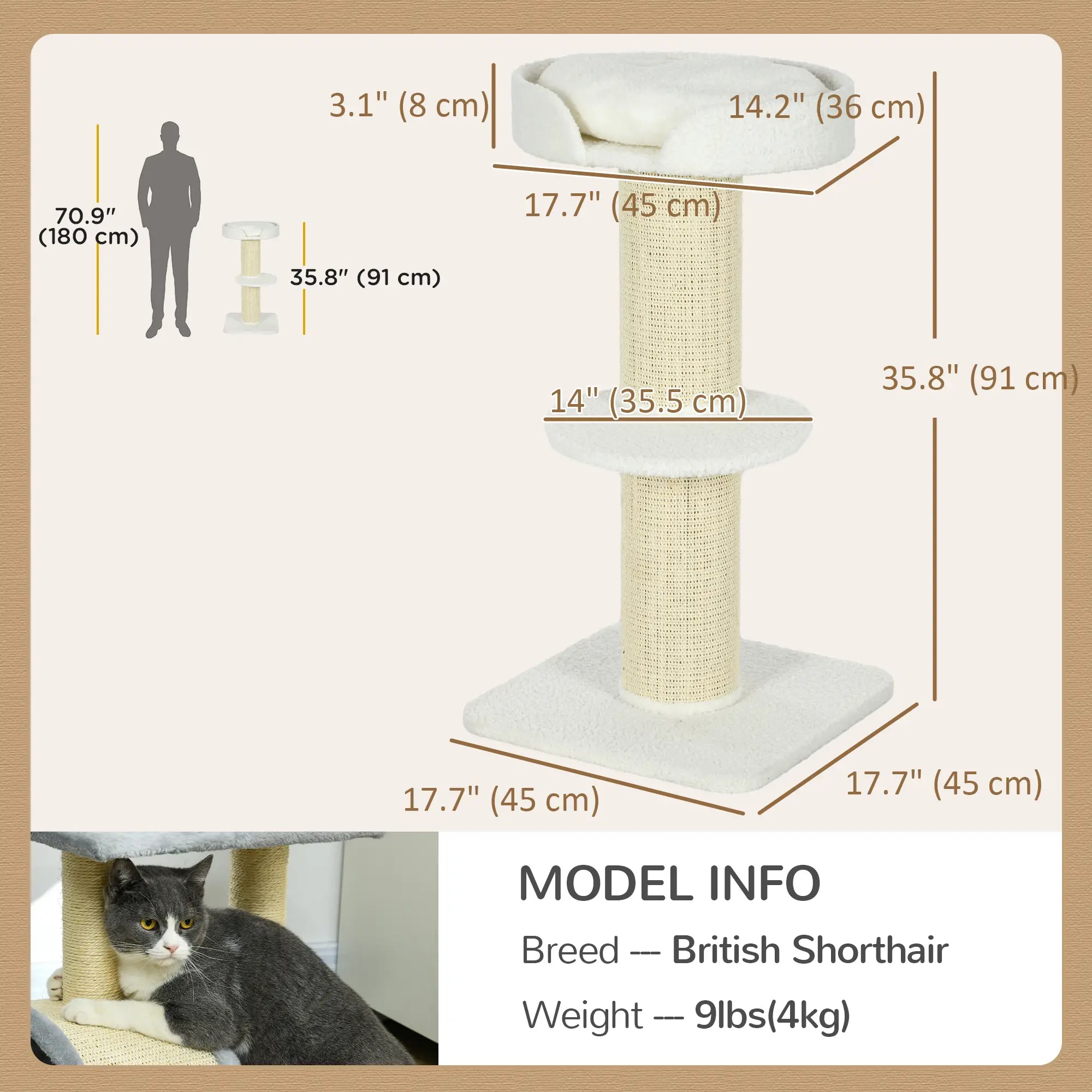 Cat Tree with Scratching Post, Bed, Cushion, Perch, 18