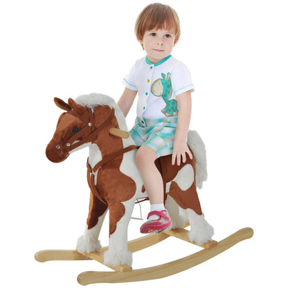 Kids Rocking Horse Ride-On Toy, Nursery Rhyme Music, Light Rocking Horses Light Brown/White at Gallery Canada