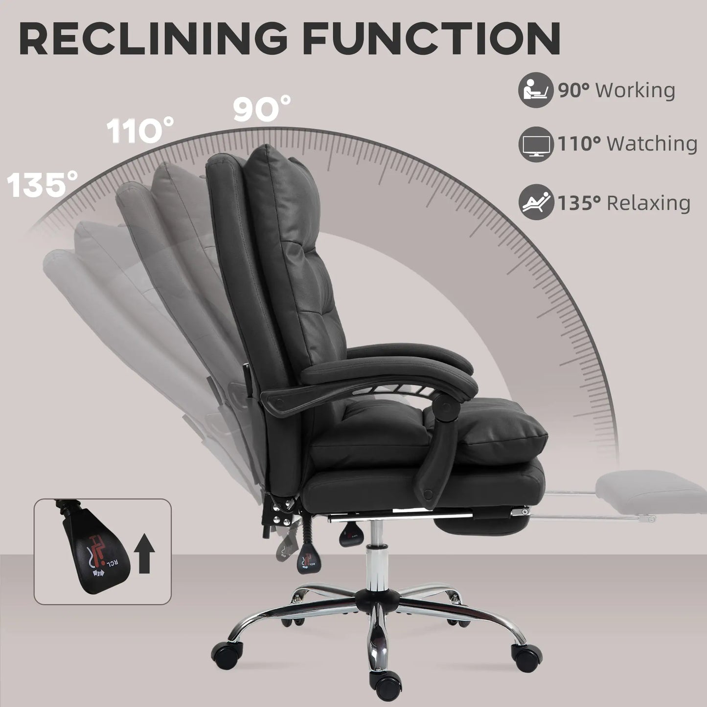 Executive Office Chair, 6 Point Massage and Heat, Microfibre Reclining with Footrest, Black Massage Chairs at Gallery Canada