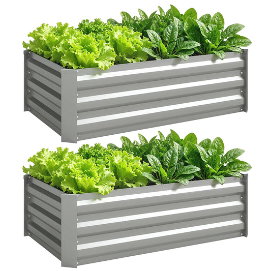 Set of 2 Galvanized Raised Garden Beds, Outdoor Planter Box, Light Grey Raised Garden Beds Light Grey at Gallery Canada