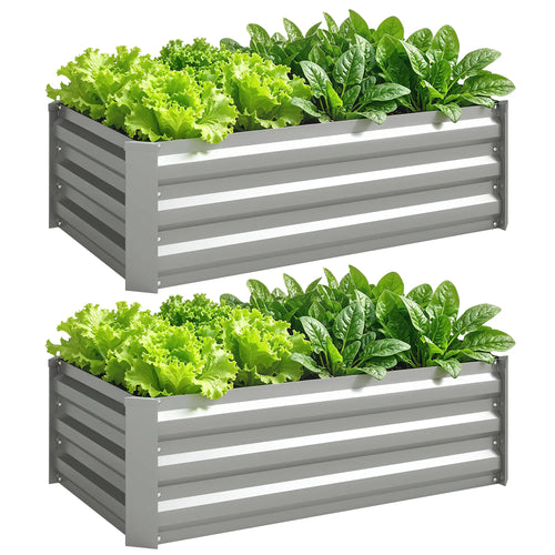 Set of 2 Galvanized Raised Garden Beds, Outdoor Planter Box, Light Grey