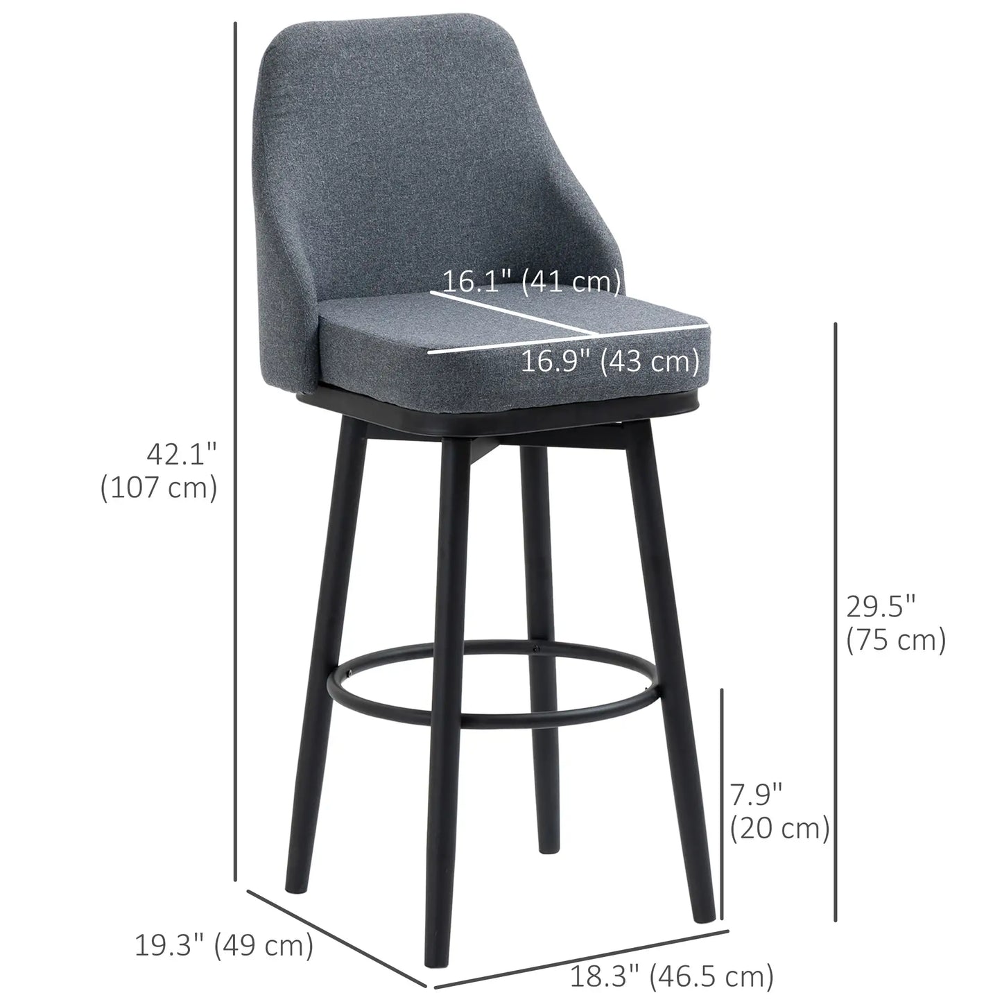 Extra Tall Bar Stools Set of 2, 360° Swivel, Steel Legs, Charcoal Grey Bar Stools at Gallery Canada