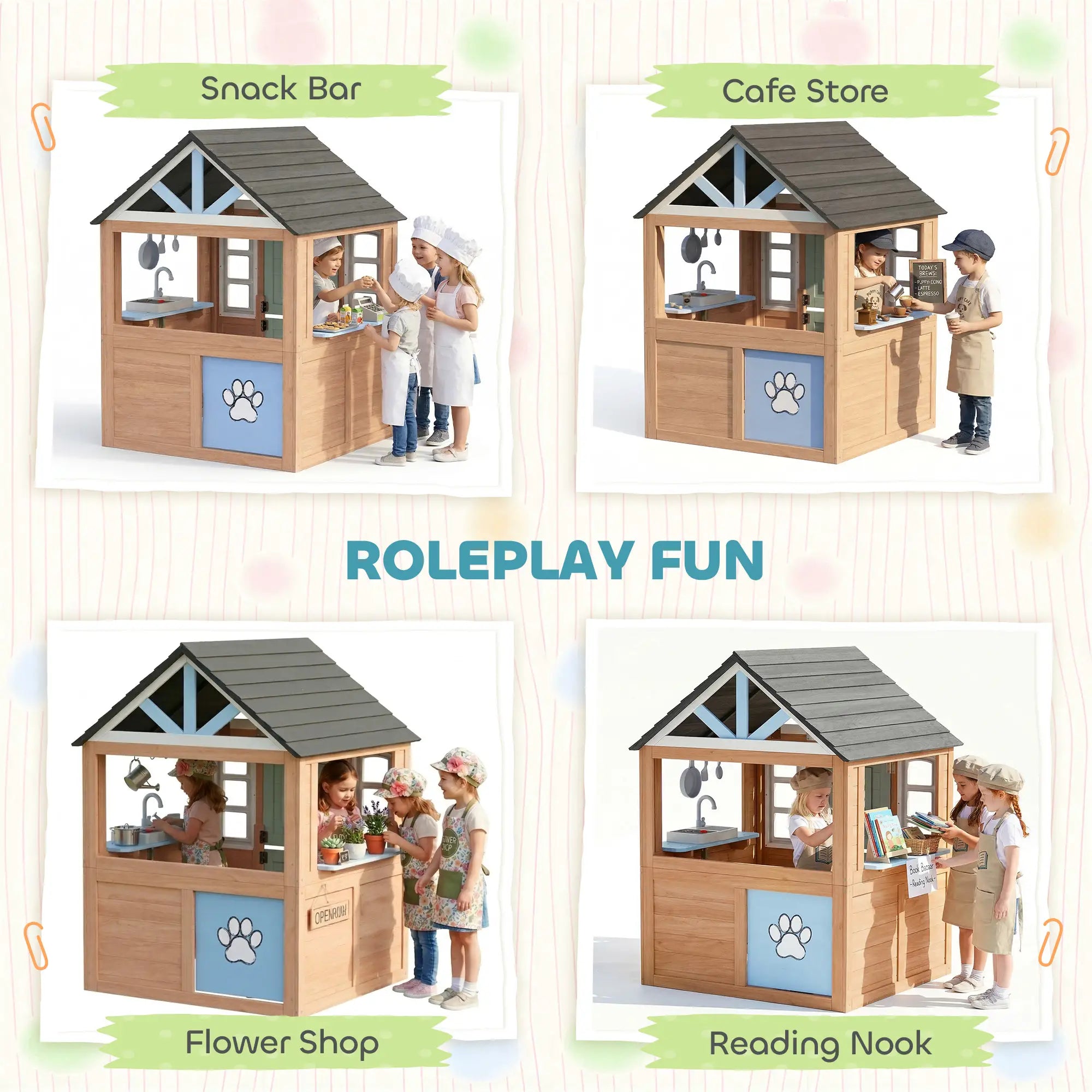 Kids Outdoor Playhouse, Wooden Cottage With Pet Door, Play Kitchen Play Houses at Gallery Canada