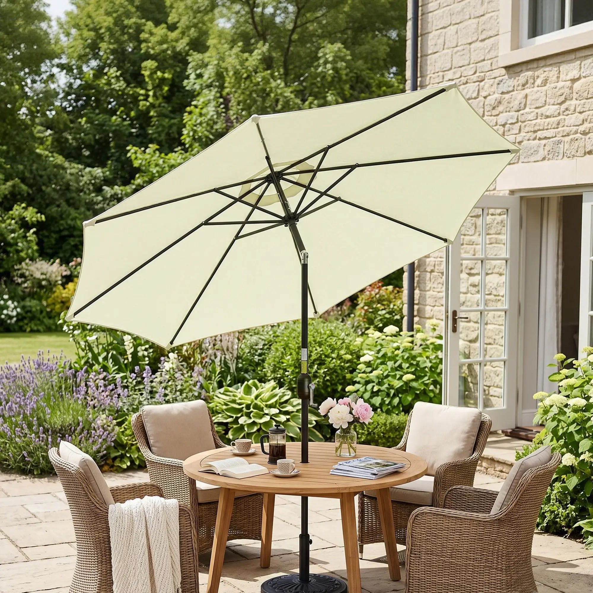 10' x 8' Round Market Umbrella, Crank Handle, Tilt, Beige Sun Umbrellas at Gallery Canada