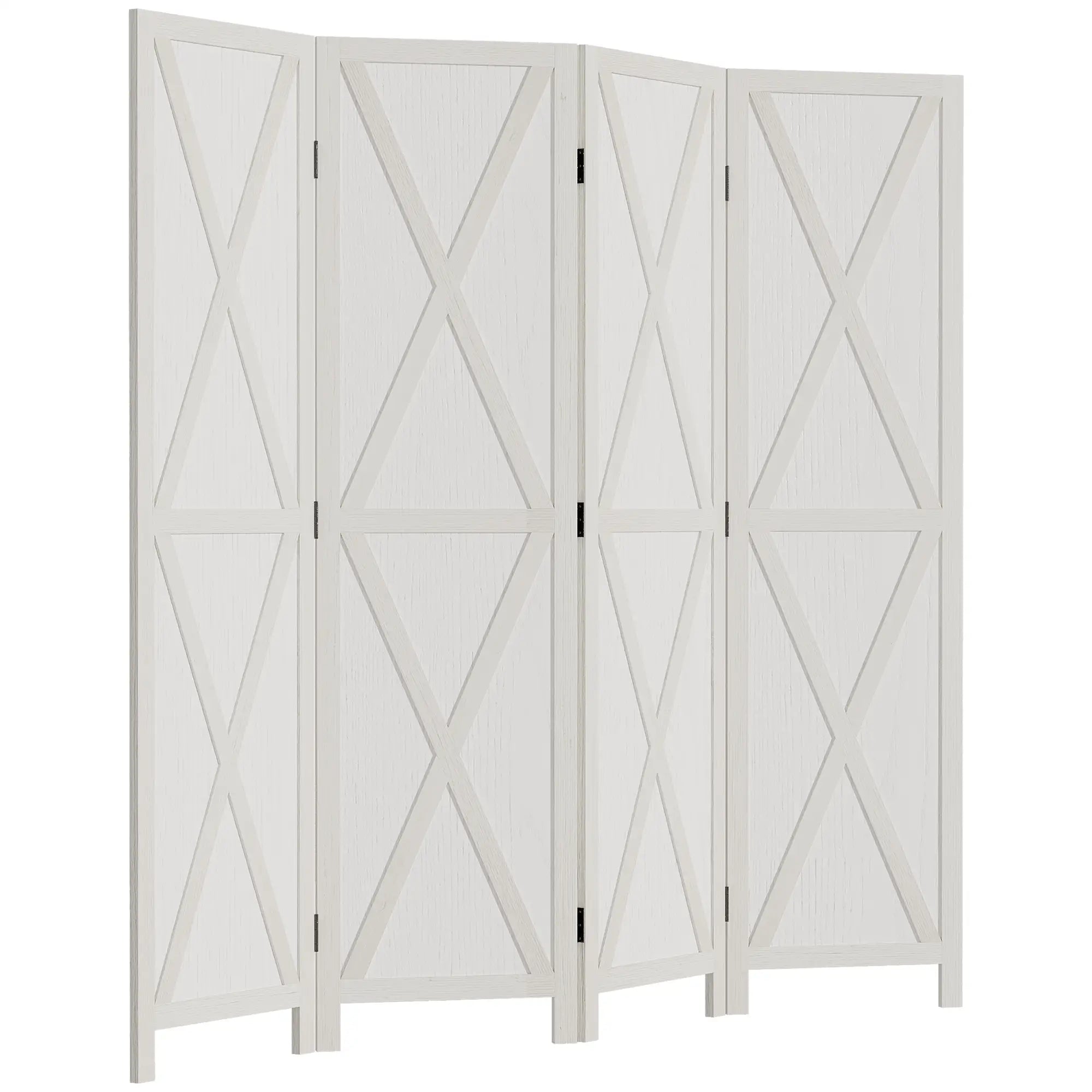 4-Panel Farmhouse Room Divider, Foldable Wooden Frame 5.6FT, White Room Dividers at Gallery Canada