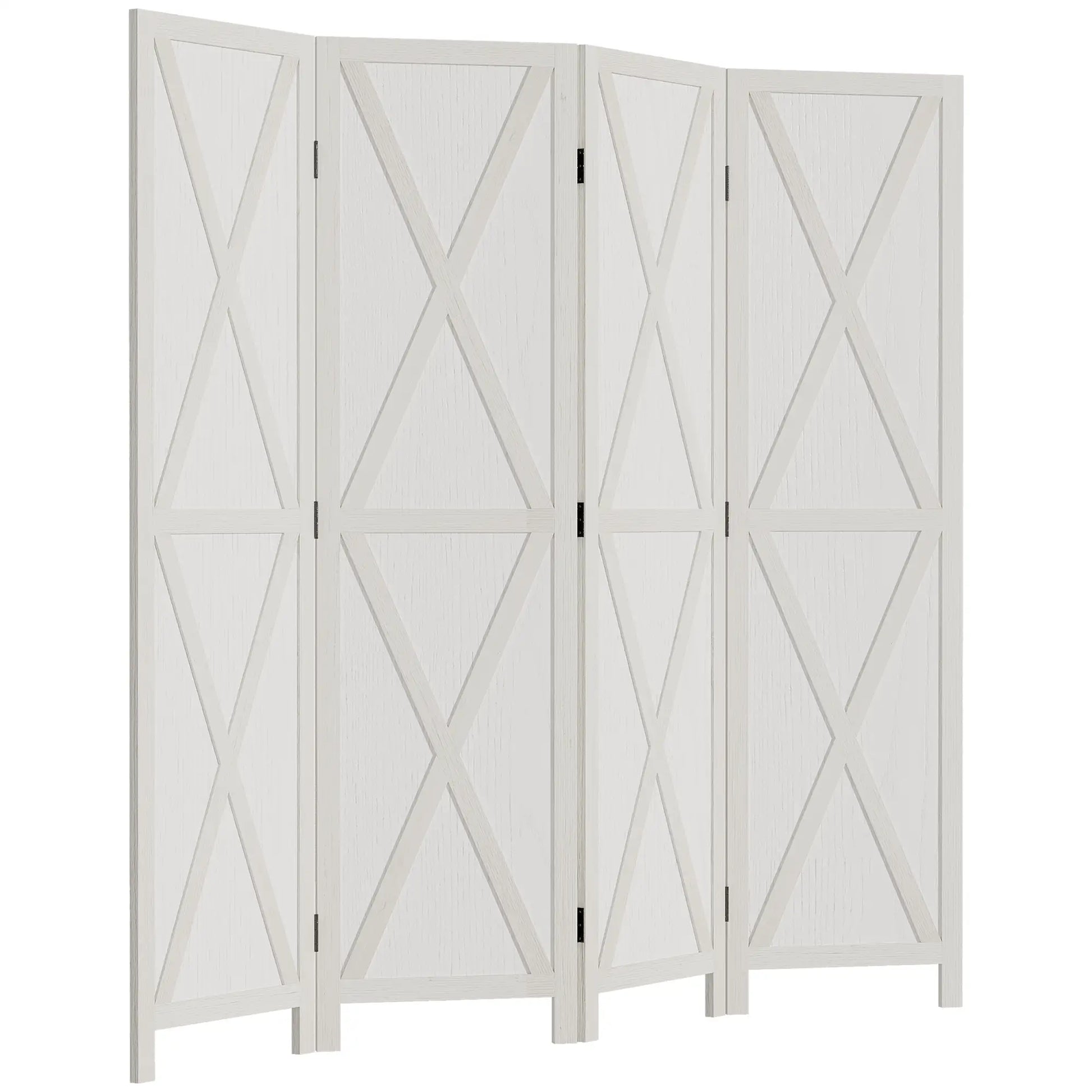 4-Panel Farmhouse Room Divider, Foldable Wooden Frame 5.6FT, White Room Dividers at Gallery Canada
