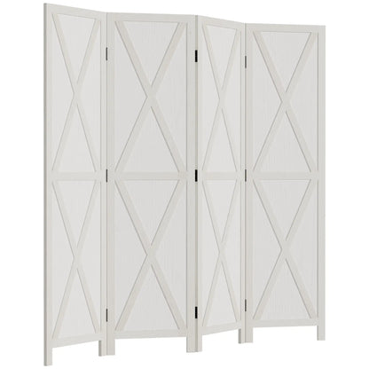 4-Panel Farmhouse Room Divider, Foldable Wooden Frame 5.6FT, White Room Dividers at Gallery Canada