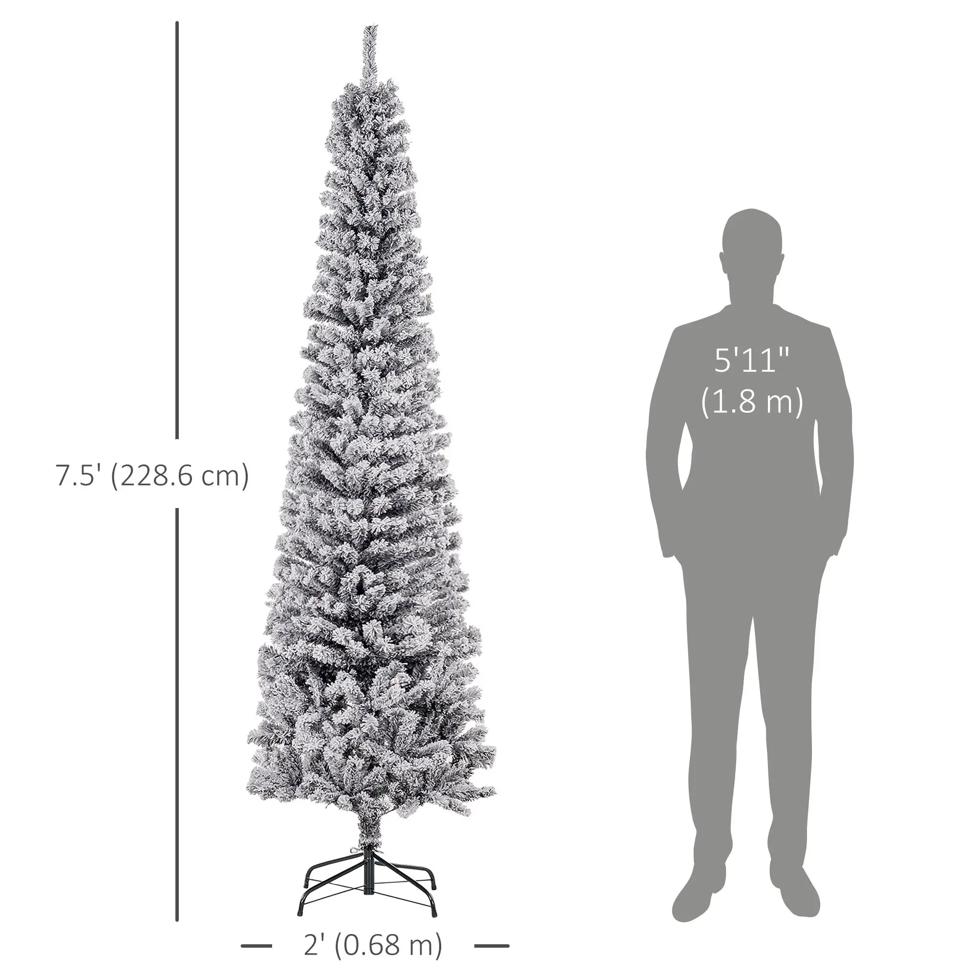 7.5ft Flocked Pencil Christmas Tree, Realistic Branch Tips, Black Flocked Christmas Trees at Gallery Canada