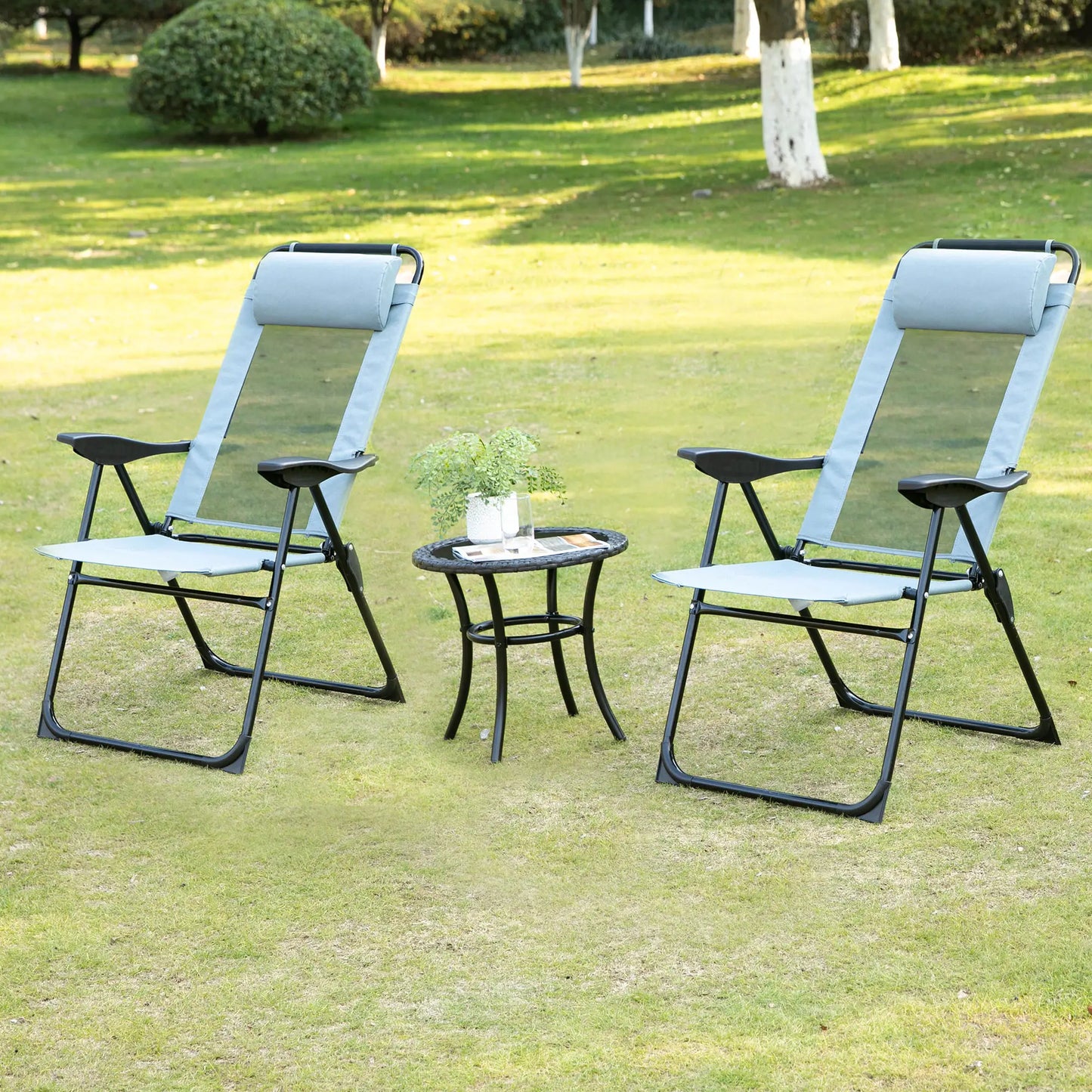 4 Camping Chairs, Adjustable Backrest, Removable Headrest, Grey Patio Chairs at Gallery Canada